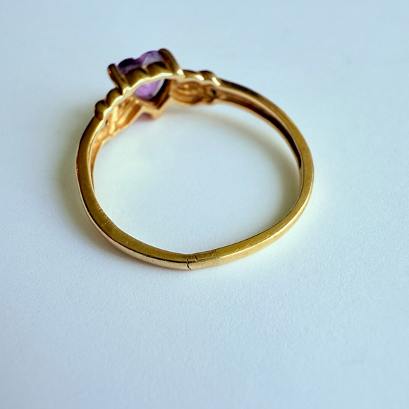 14K Yellow Solid Gold .55 CT Amethyst Shape Heart Natural Diamond Love Band Ring - Picture 5 of 11
